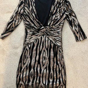 Black and gold sequin 3/4 sleeve mini dress - size M